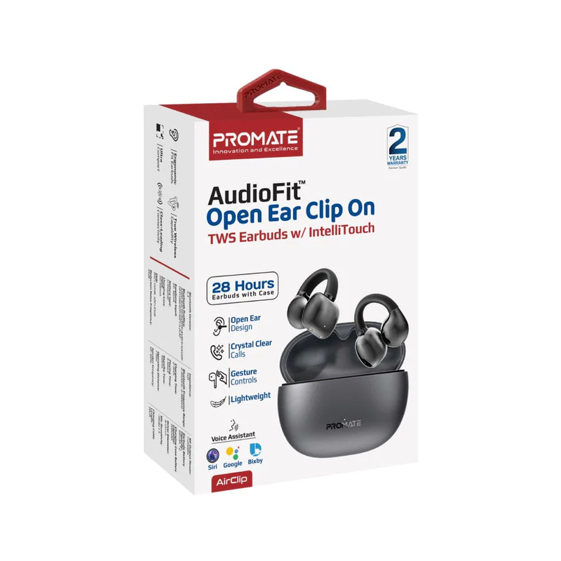 Promate AirClip AudioFit Open Ear Clip On TWS Earbuds With IntelliTouch (Black, Purple, White) - Image 11