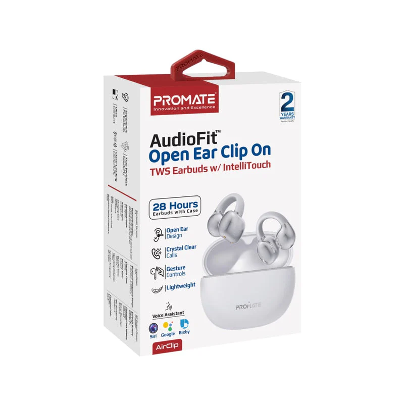 Promate AirClip AudioFit Open Ear Clip On TWS Earbuds With IntelliTouch (Black, Purple, White) - Image 15