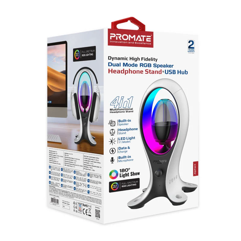 Promate Alpha-X Dynamic High Fidelity Dual Mode RGB Speaker With Headphone Stand & USB Hub - Image 10