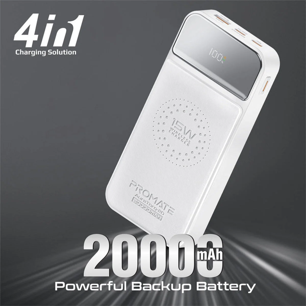 Promate Auratorq-20 20000mAH Ultra Slim 15W Wireless Charging Power Bank with 20W PD & Quck Charge 3.0 - Image 2