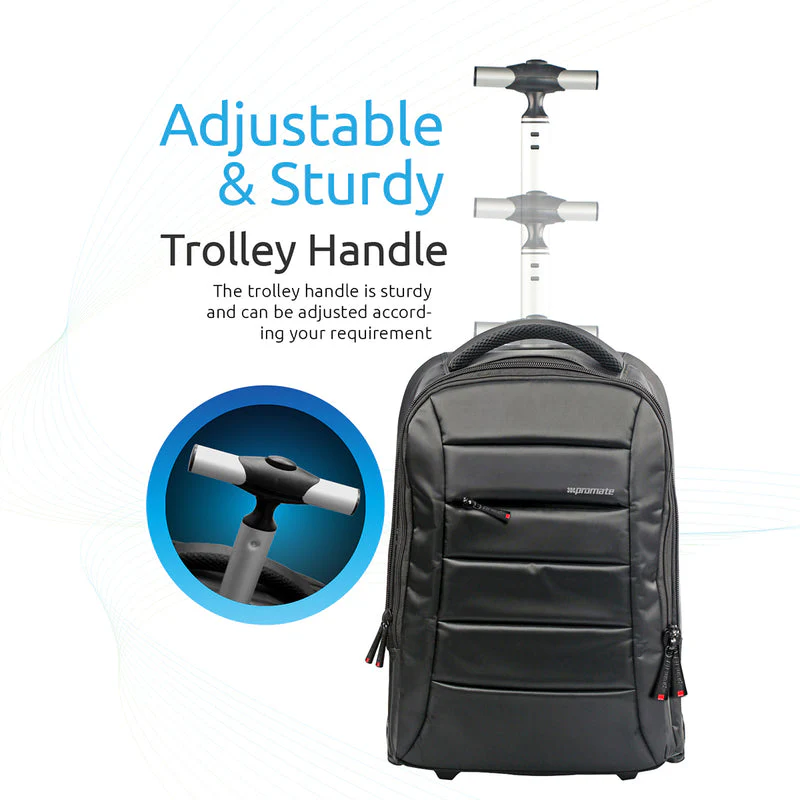 Promate Bizpak-TR High Volume Heavy Duty Trolley Bag for Laptops up to 15.6" w/ Multiple Storage (Black) - Image 4