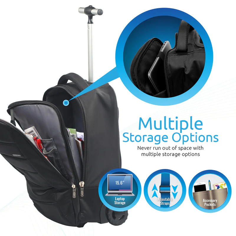 Promate Bizpak-TR High Volume Heavy Duty Trolley Bag for Laptops up to 15.6" w/ Multiple Storage (Black) - Image 5