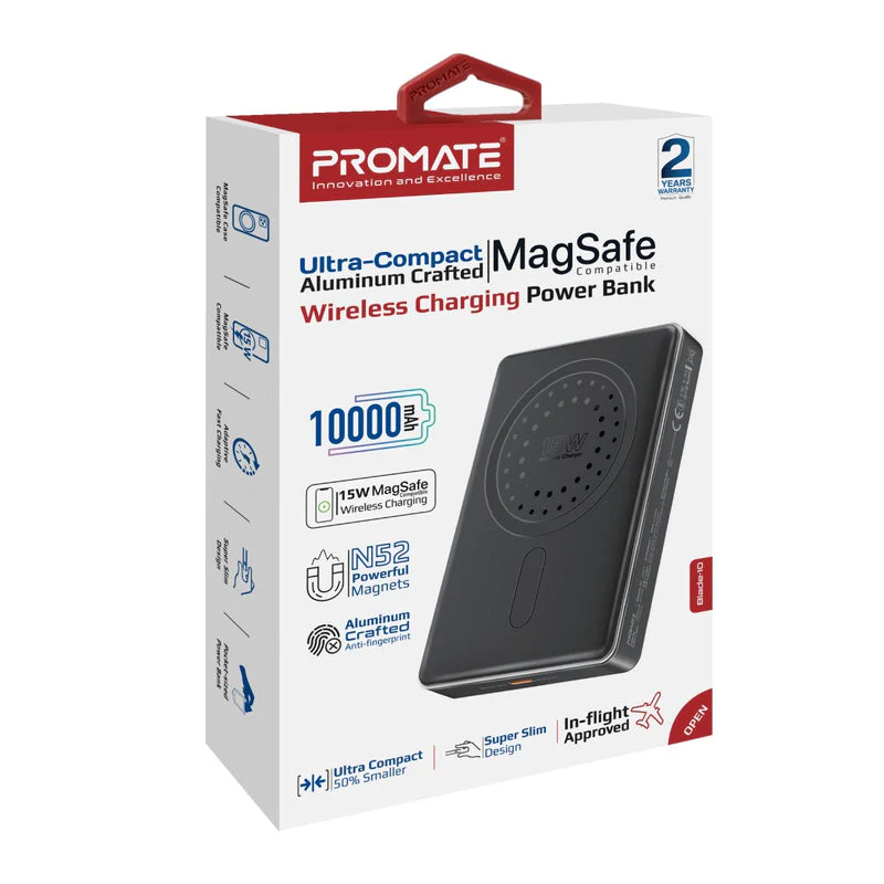 Promate Blade-10 Ultra-Compact Aluminum Crafted MagSafe Compatible Wireless Charging PowerBank (Black, Blue) - Image 10
