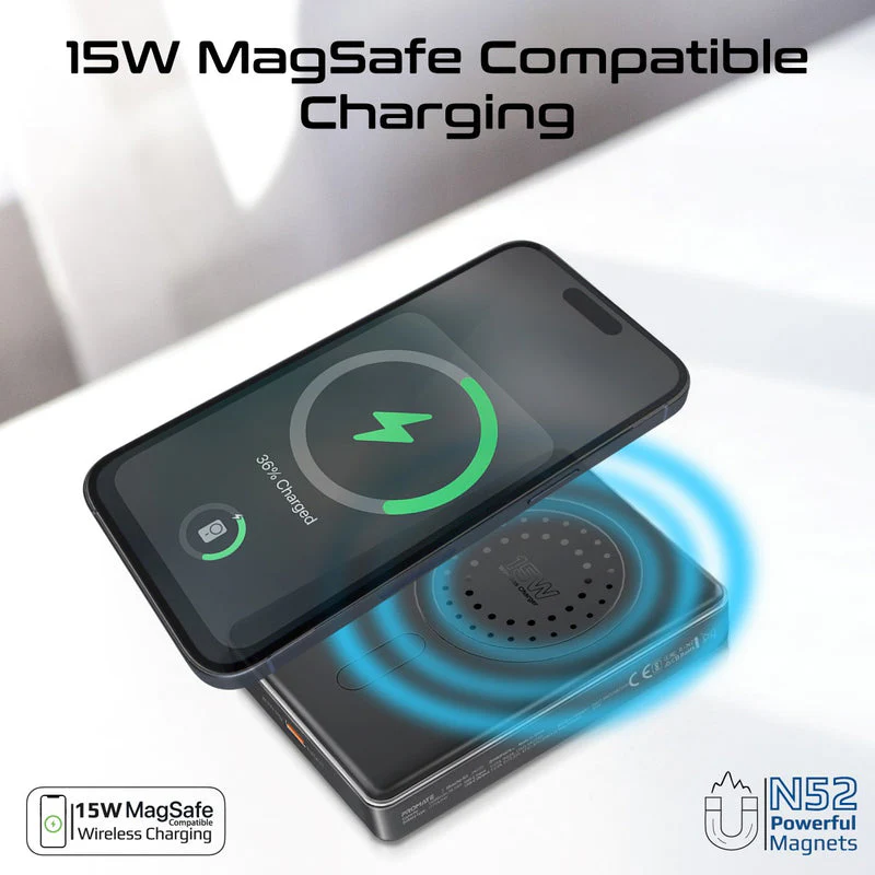 Promate Blade-10 Ultra-Compact Aluminum Crafted MagSafe Compatible Wireless Charging PowerBank (Black, Blue) - Image 4