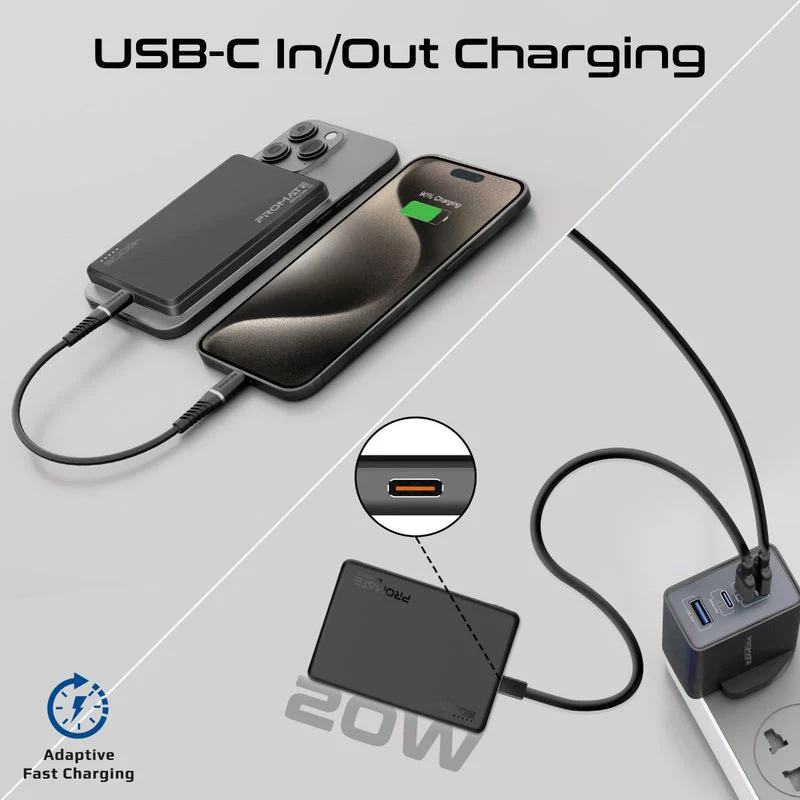 Promate Blade-5 USB-C 5000mAh Ultra-Slim Aluminum Crafted MagSafe Compatible Wireless Charging PowerBank (Black, Blue) - Image 6