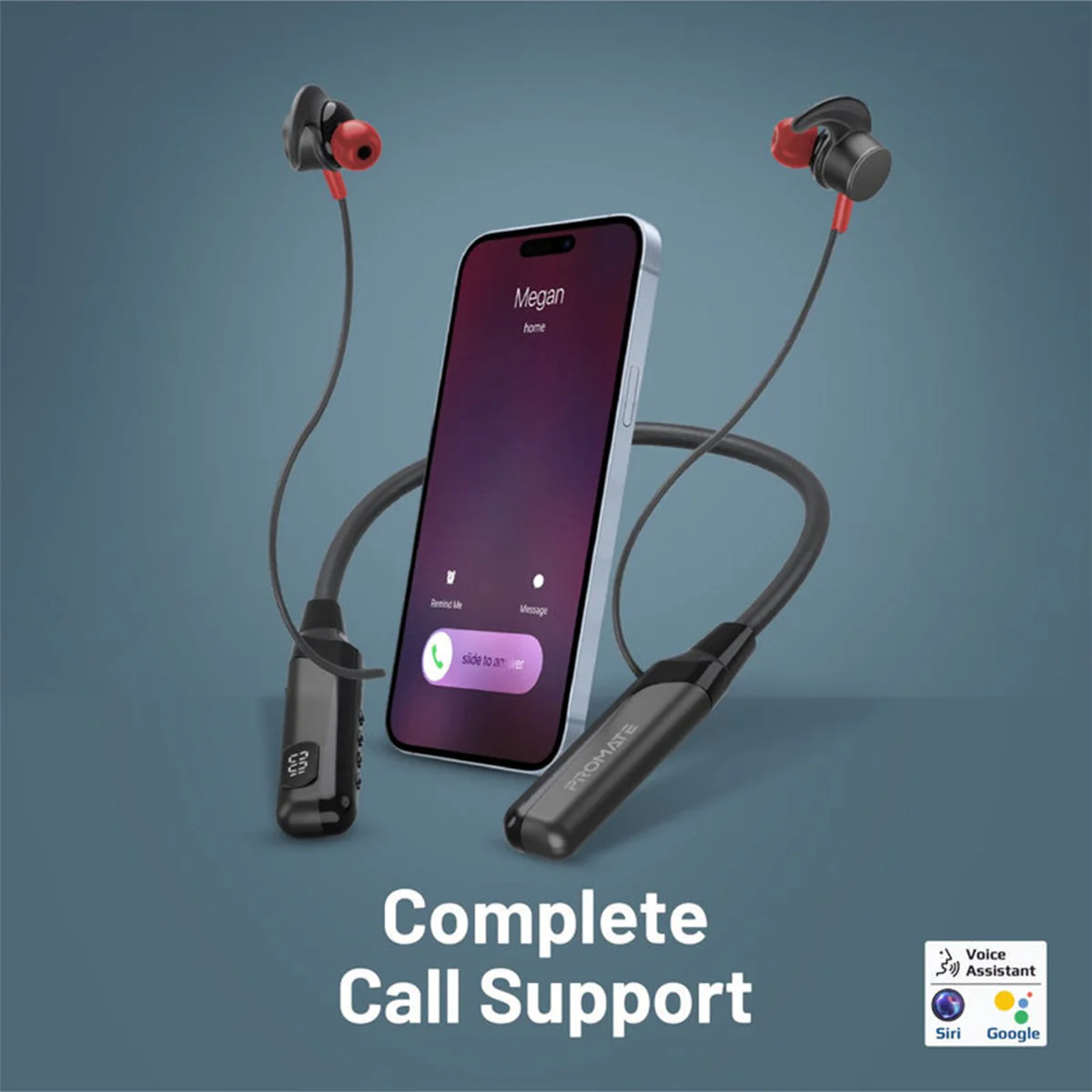 Promate Blend High-Definition Dynamic Wireless Neckband Earphones with TF Card Slot (Black) - Image 10