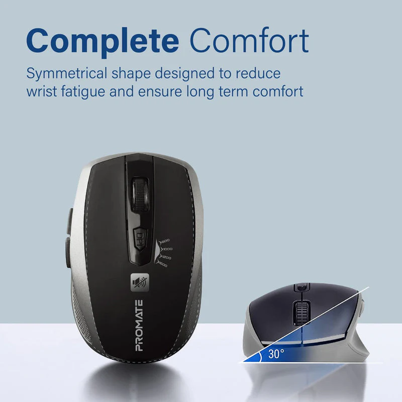 Promate Breeze 1600DPI Silent Switch Streamlined Wireless Mouse (Silver) - Image 4