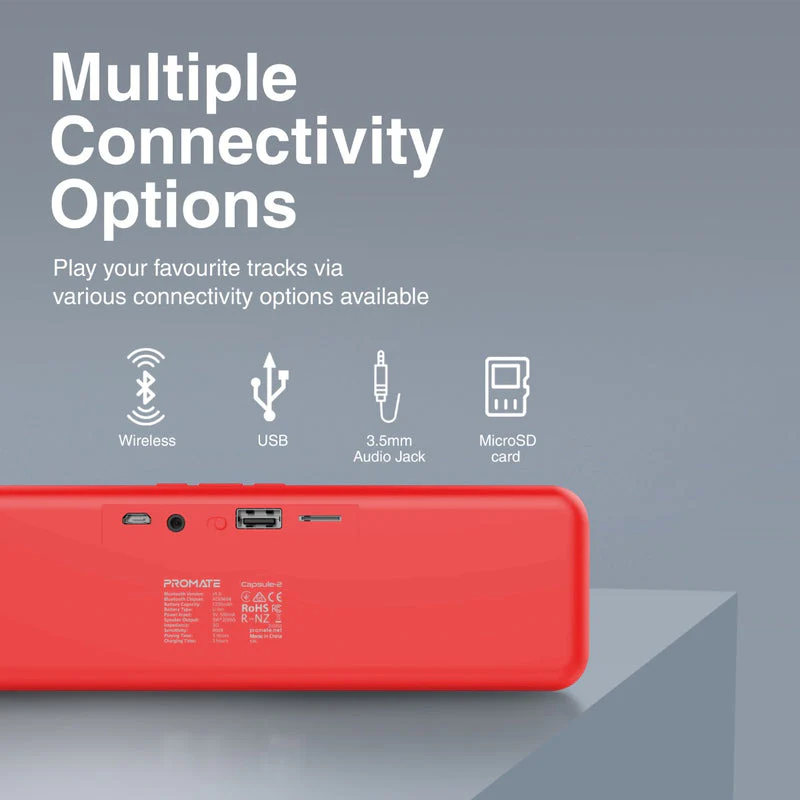 Promate Capsule-2 Crystal Sound HD Wireless Speaker (Red) - Image 4