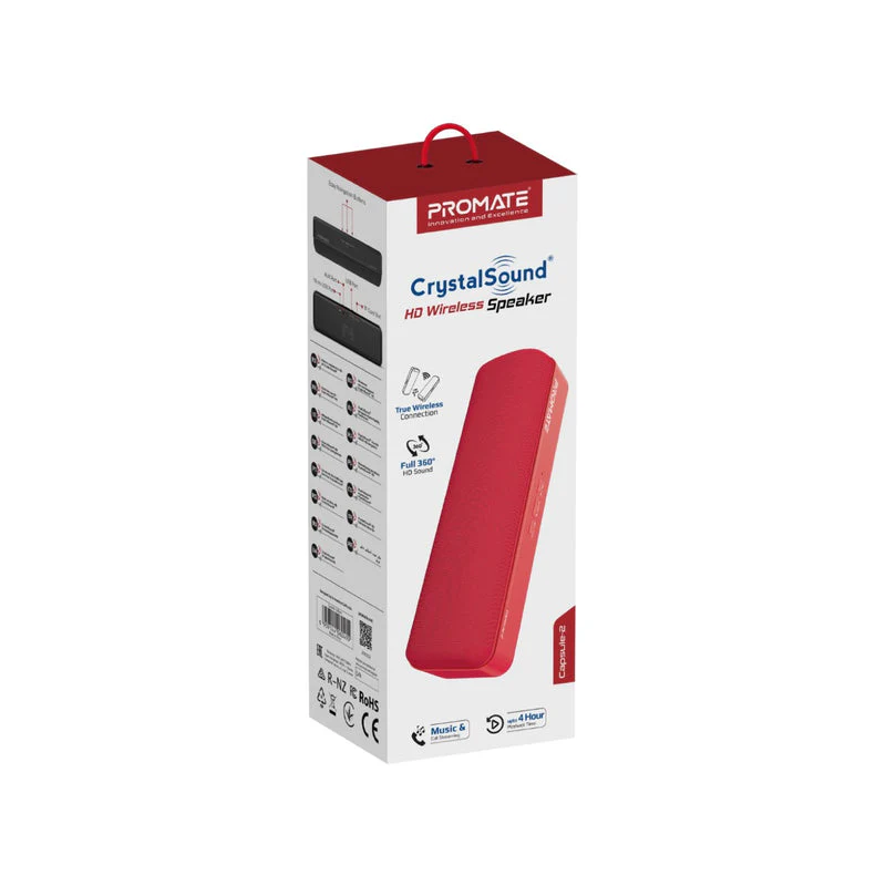 Promate Capsule-2 Crystal Sound HD Wireless Speaker (Red) - Image 6