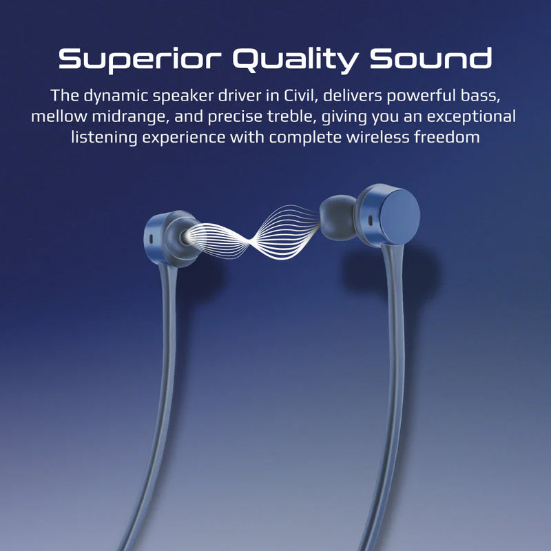 Promate Civil High-Fidelity Liquid Silicone Wireless Neckband Earphones (Blue) - Image 2
