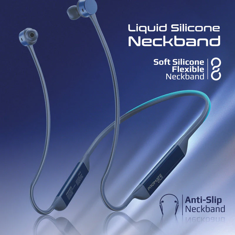 Promate Civil High-Fidelity Liquid Silicone Wireless Neckband Earphones (Blue) - Image 3