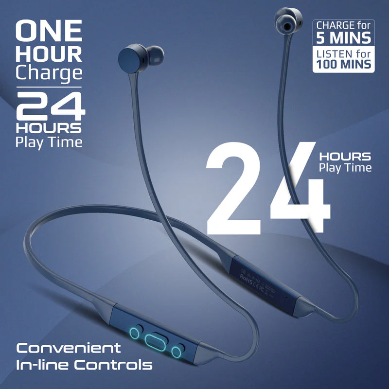Promate Civil High-Fidelity Liquid Silicone Wireless Neckband Earphones (Blue) - Image 5
