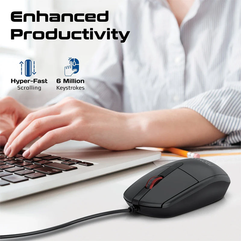 Promate CM-1200 Ergonomic Design Wired Optical Mouse (Black) - Image 2