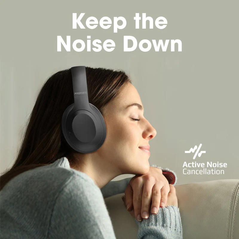 Promate Concord ANC High-Fidelity Stereo Wireless Headphones (Black) - Image 3