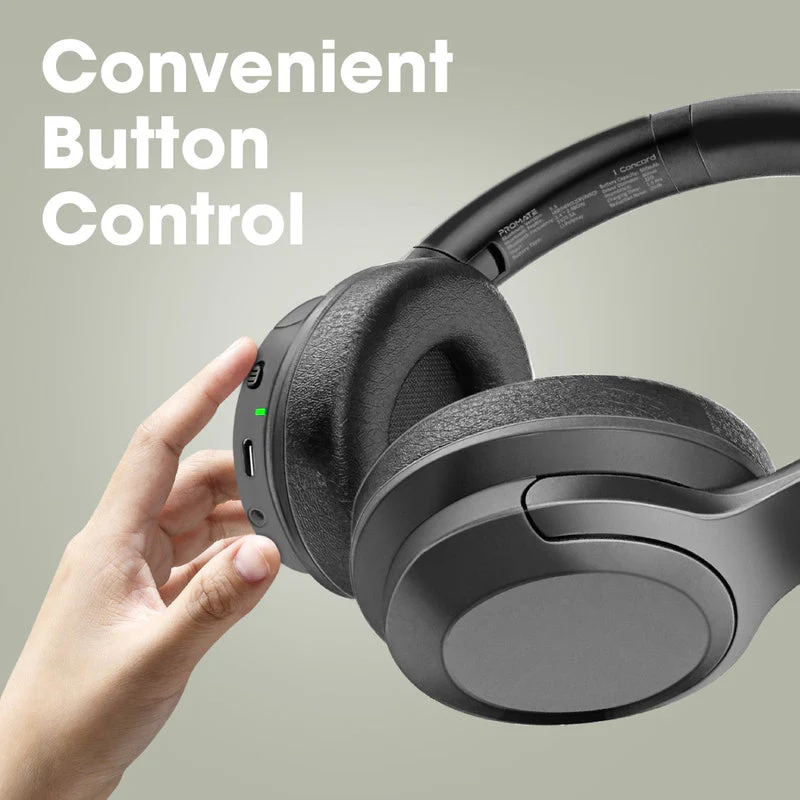 Promate Concord ANC High-Fidelity Stereo Wireless Headphones (Black) - Image 8