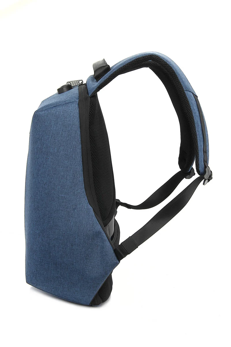 Promate Defender-16 Anti-Theft Backpack For 16” Laptop With Integrated USB Charging Port (Blue) - Image 2