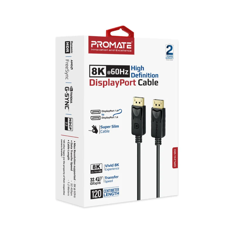 Promate DPLink-120 8K@60Hz High-Definition 120cm DisplayPort Cable - Image 6