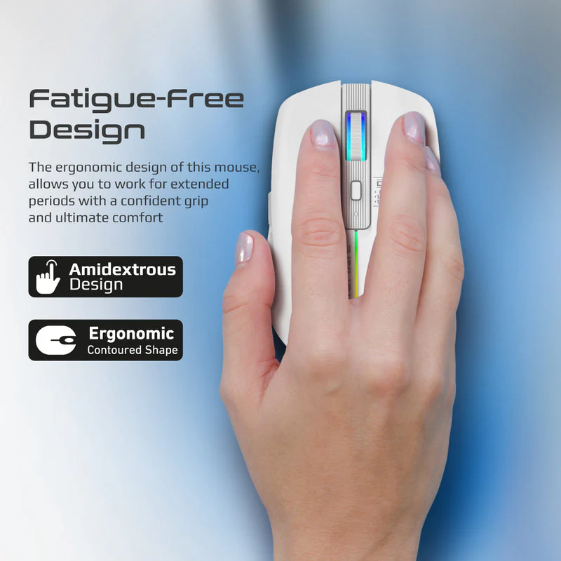 Promate Kitt 2.4Ghz Wireless Ergonomic Optical Mouse With LED Rainbow Lights (White) - Image 4