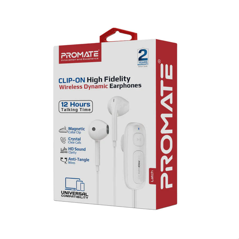 Promate Latch Clip-On High Fidelity Wireless Dynamic Earphones (White) - Image 9