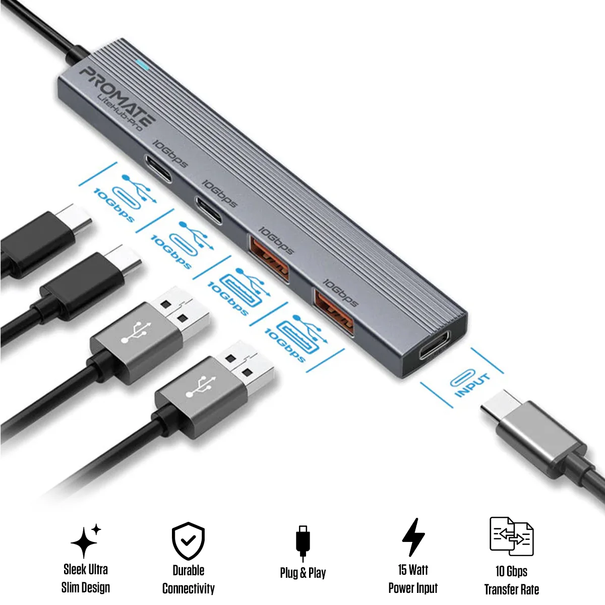 Promate LiteHub-Pro Multi-Port 10Gbps USB-C Data Hub
