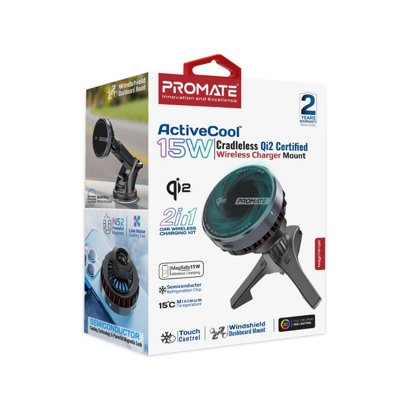 Promate MagChill-Qi2 ActiveCool Cradleless 15W Qi2 Certified Wireless SmartPhone Charger Mount - Image 9