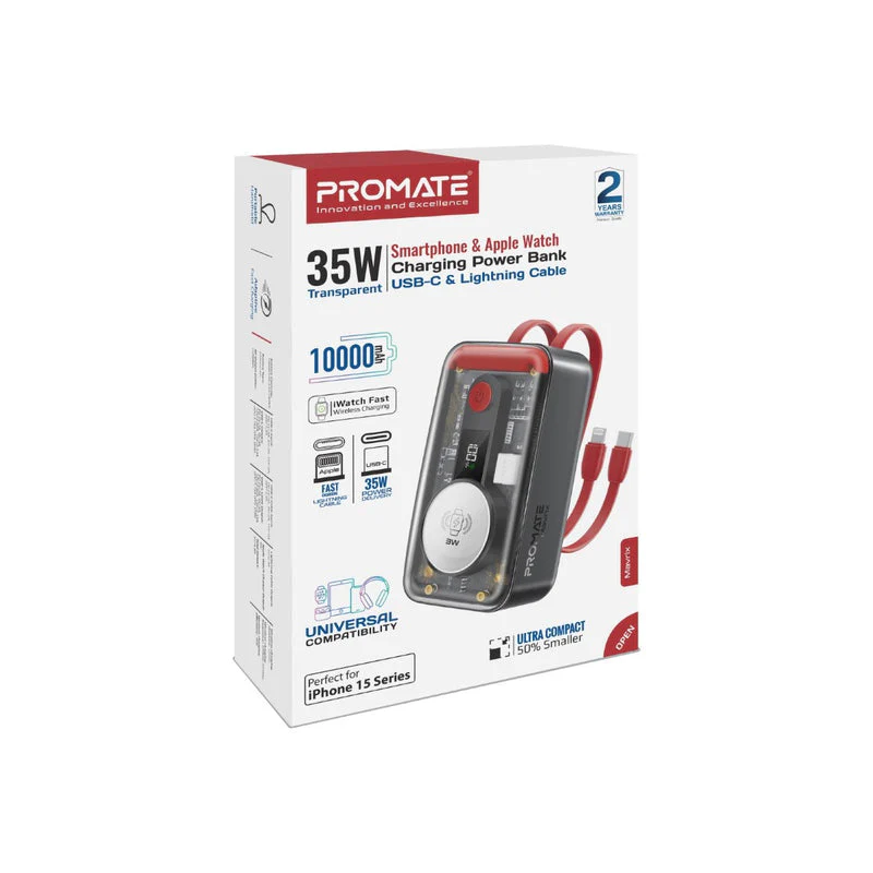 Promate Mavrix 35W Transparent Smartphone & Apple Watch Charging Power Bank with USB-C & Lightning Cable - Image 12