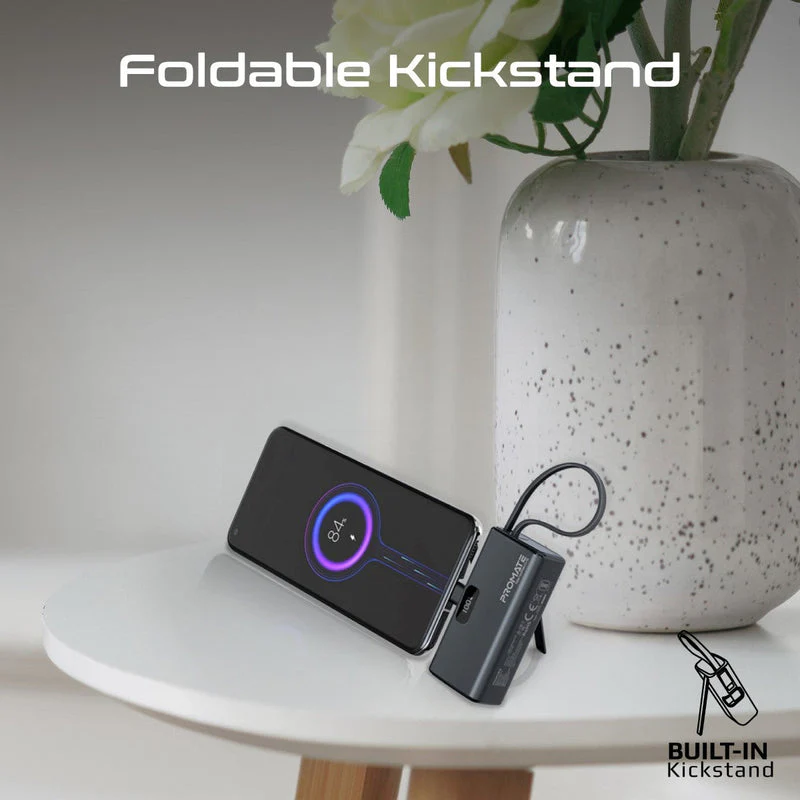 Promate NanoPack-5 5000mAH 20W Pocket-Size Fast Charging Power Bank Foldable USB-C Connector & Lightning Cable (Black) - Image 3