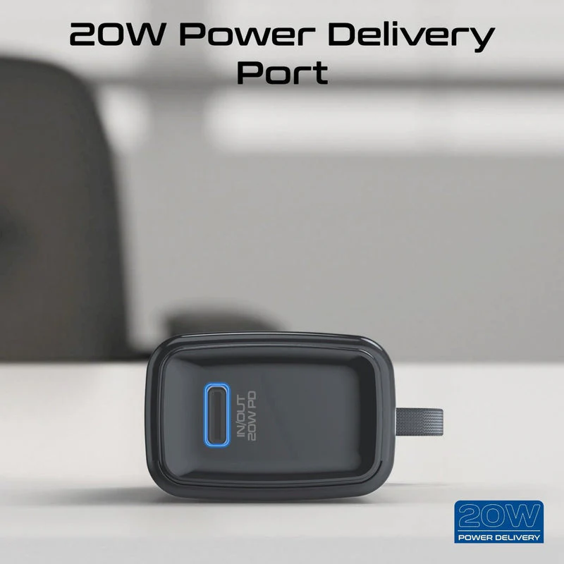 Promate NanoPack-5 5000mAH 20W Pocket-Size Fast Charging Power Bank Foldable USB-C Connector & Lightning Cable (Black) - Image 7