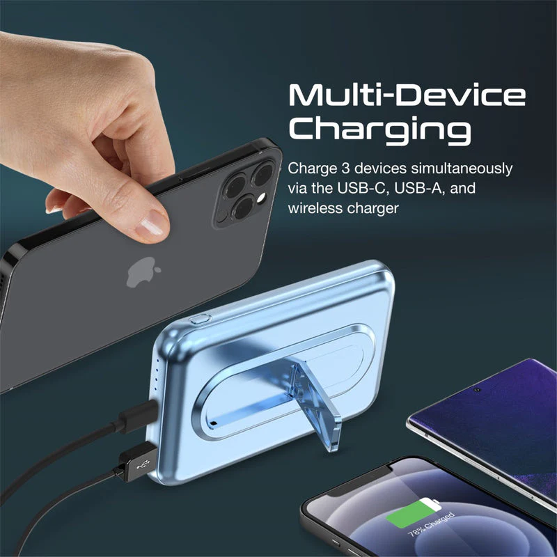 Promate Powermag-10Pro 10000MAH Super Charge Magsafe 15W Wireless Charging Power Bank (Black, Blue) - Image 12