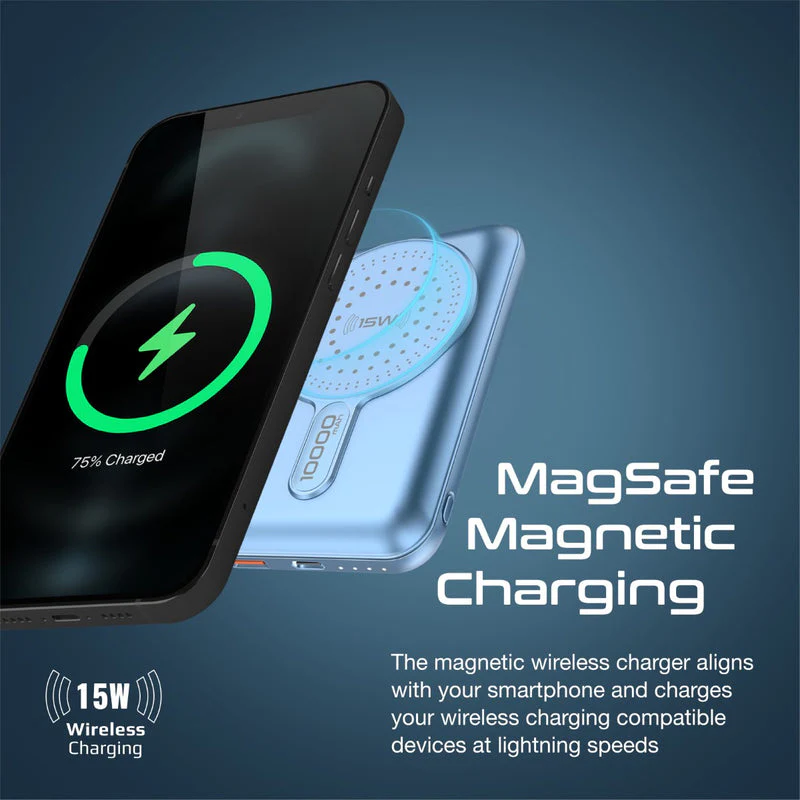 Promate Powermag-10Pro 10000MAH Super Charge Magsafe 15W Wireless Charging Power Bank (Black, Blue) - Image 15