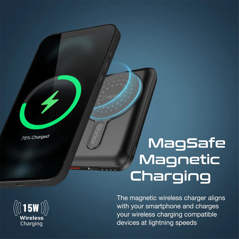 Promate Powermag-10Pro 10000MAH Super Charge Magsafe 15W Wireless Charging Power Bank (Black, Blue) - Image 8