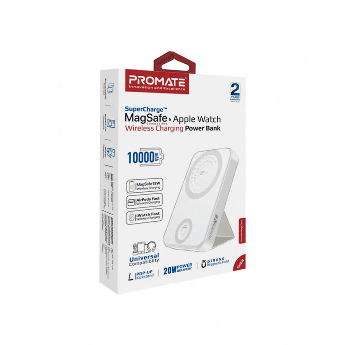 Promate Powermag-Trio 10000MAH Supercharge Magsafe Compatible And Apple Watch Wireless Charging Power Bank (Black, White) - Image 11