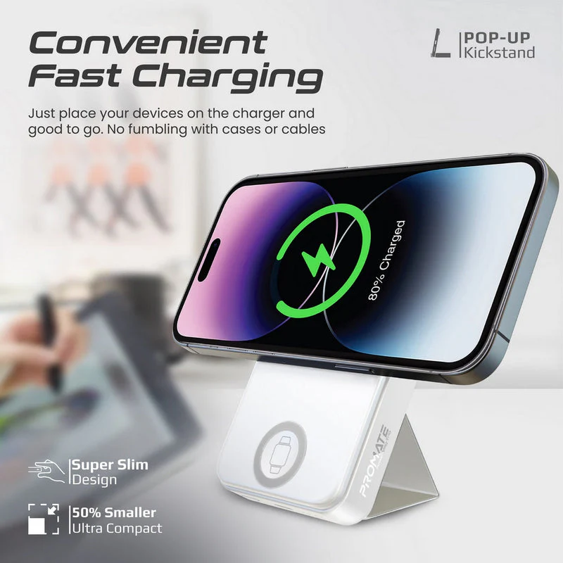 Promate Powermag-Trio 10000MAH Supercharge Magsafe Compatible And Apple Watch Wireless Charging Power Bank (Black, White) - Image 12