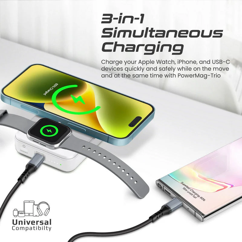 Promate Powermag-Trio 10000MAH Supercharge Magsafe Compatible And Apple Watch Wireless Charging Power Bank (Black, White) - Image 13