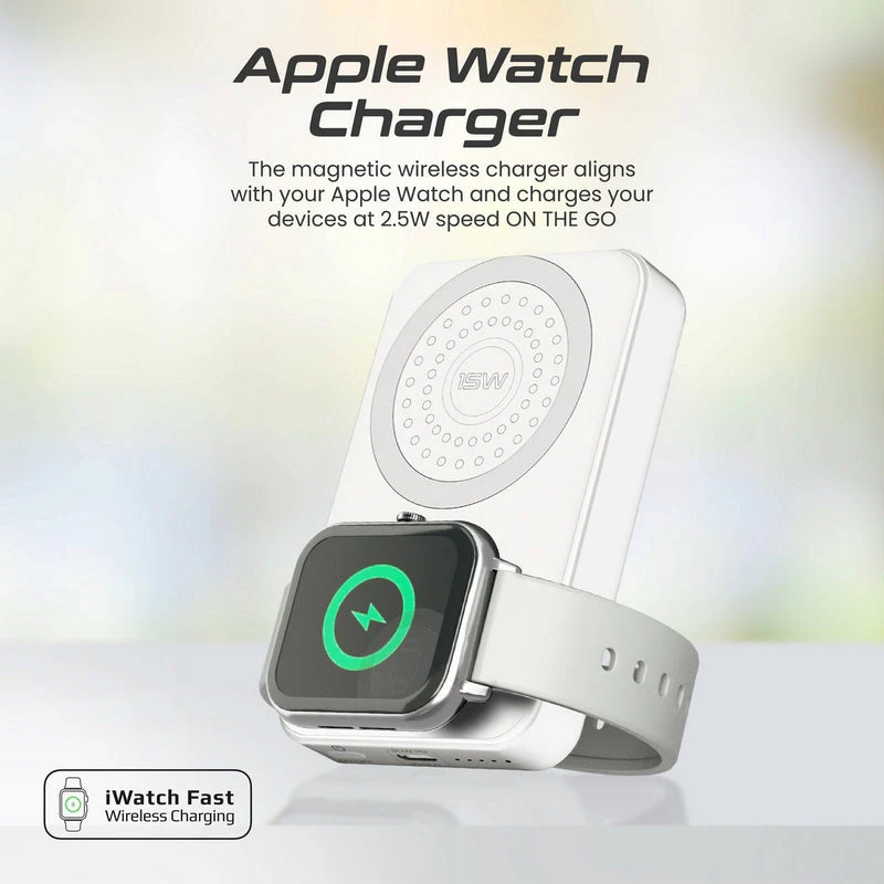 Promate Powermag-Trio 10000MAH Supercharge Magsafe Compatible And Apple Watch Wireless Charging Power Bank (Black, White) - Image 15