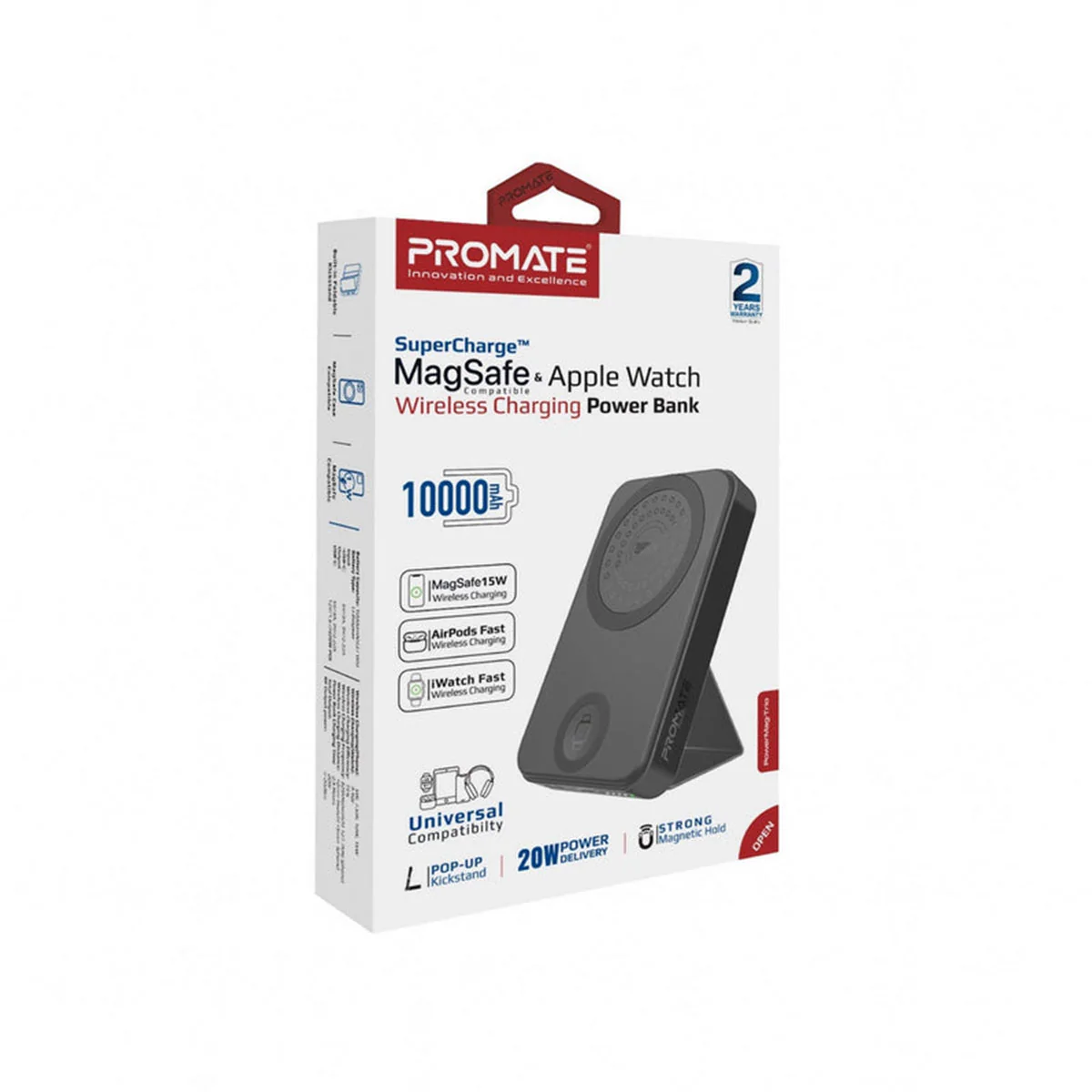 Promate Powermag-Trio 10000MAH Supercharge Magsafe Compatible And Apple Watch Wireless Charging Power Bank (Black, White) - Image 3