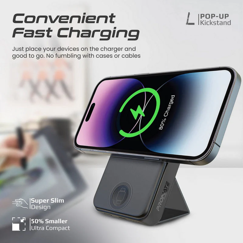 Promate Powermag-Trio 10000MAH Supercharge Magsafe Compatible And Apple Watch Wireless Charging Power Bank (Black, White) - Image 4