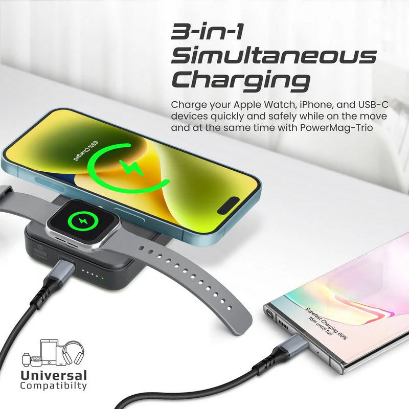Promate Powermag-Trio 10000MAH Supercharge Magsafe Compatible And Apple Watch Wireless Charging Power Bank (Black, White) - Image 5