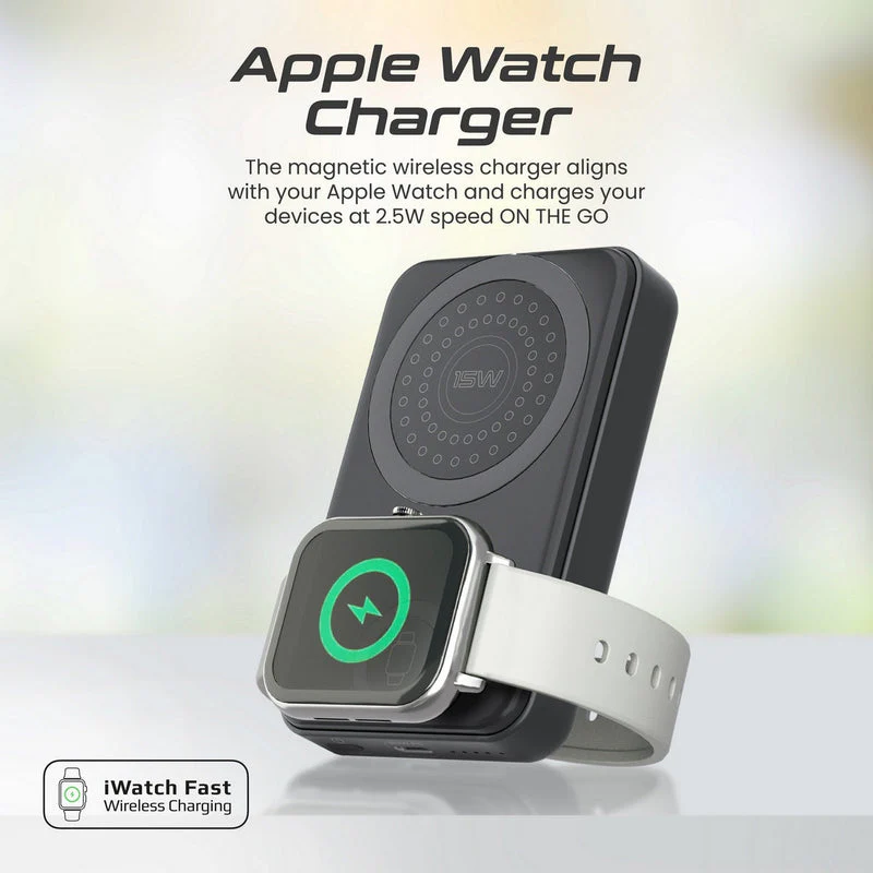 Promate Powermag-Trio 10000MAH Supercharge Magsafe Compatible And Apple Watch Wireless Charging Power Bank (Black, White) - Image 7