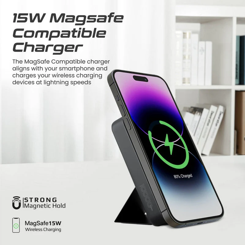 Promate Powermag-Trio 10000MAH Supercharge Magsafe Compatible And Apple Watch Wireless Charging Power Bank (Black, White) - Image 8