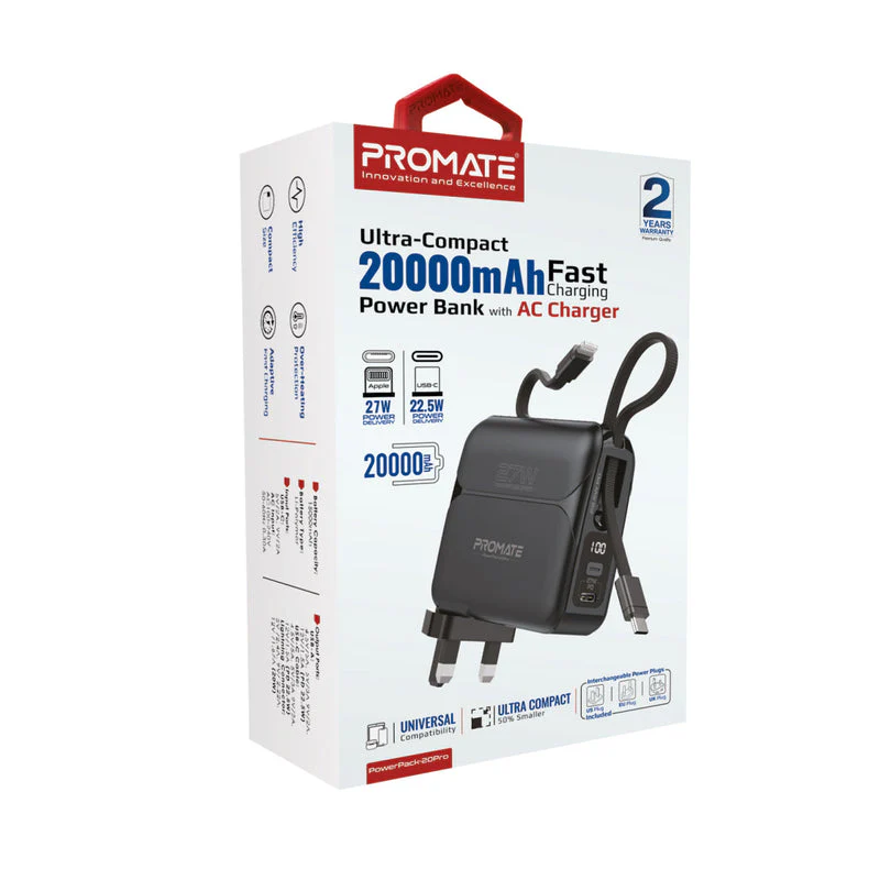 Promate Powerpack-20PRO Ultra-Compact 20000MAH Power Bank W/ AC Charger - Image 2