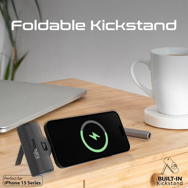 Promate PowerUp-C 5000mAH 20W Ultra-Compact Fast Charging Power Bank In-Built Foldable USB-C Connector (Black) - Image 3