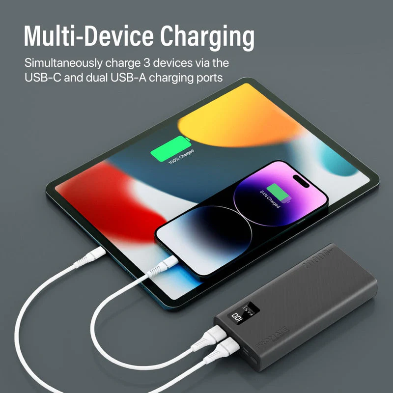 Promate Dual USB-A USB-C Output Smart Super Charging Super Slim Power Bank Black (10000MAH, 20000MAH) - Image 16