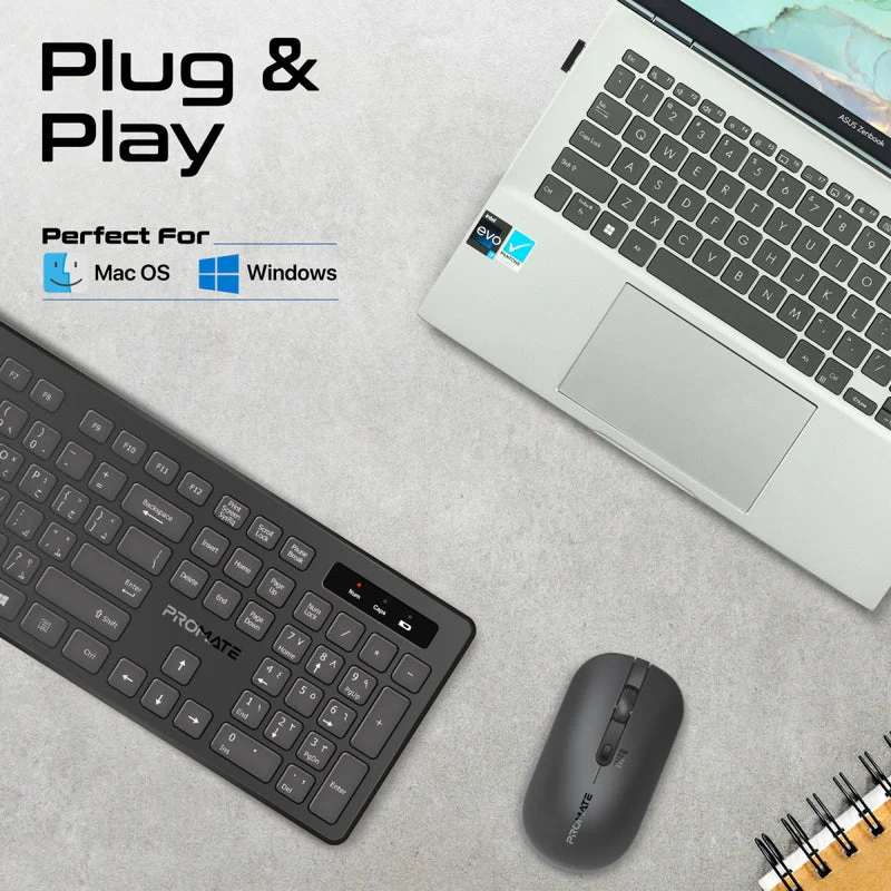 Promate ProCombo-13 Sleek Profile Full-Size Wireless Keyboard & Mouse (Black) - Image 2
