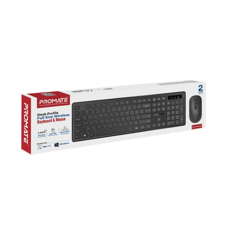 Promate ProCombo-13 Sleek Profile Full-Size Wireless Keyboard & Mouse (Black) - Image 9