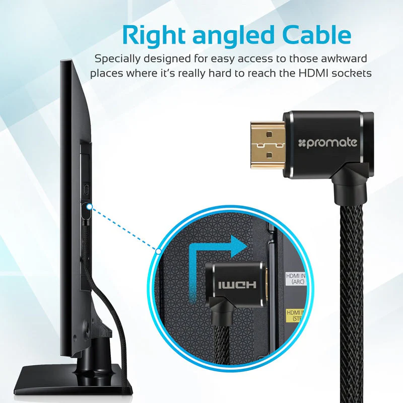 Promate ProLink4K1-150 High Definition Right Angle 4K HDMI Audio-Video Cable (Black) - Image 3