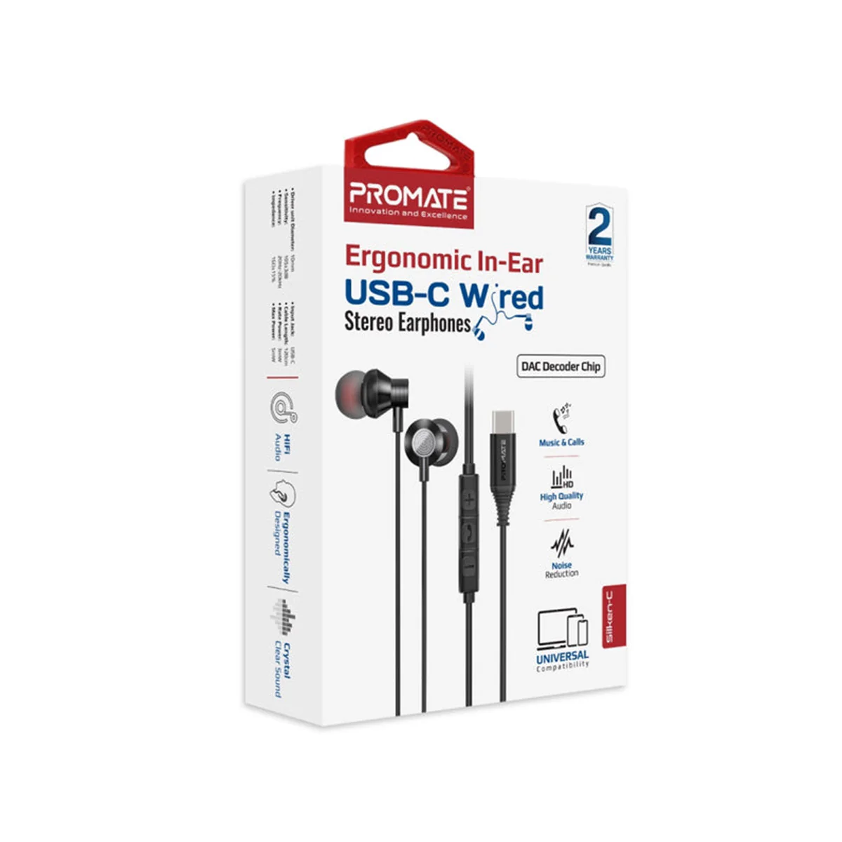 Promate Silken-C Ergonomic In-Ear USB-C Wired Stereo Headphones (Grey) - Image 2