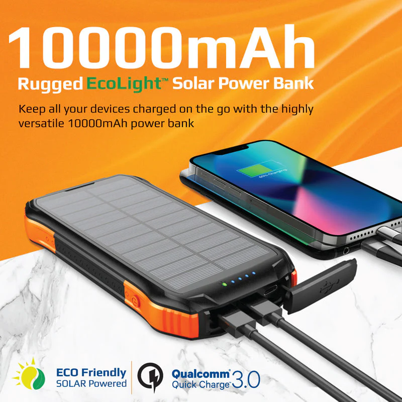 Promate SolarTank-10PDQI 10000mAH 20W Wireless Charging Rugged Ecolight Solar 5-in-1 Power Bank - Image 2