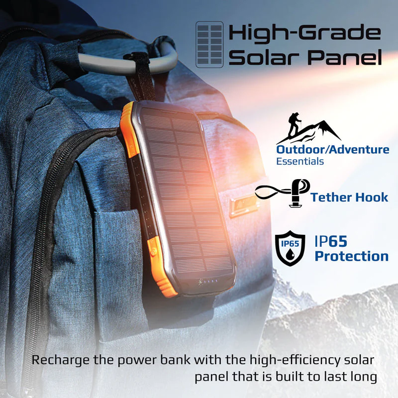 Promate SolarTank-10PDQI 10000mAH 20W Wireless Charging Rugged Ecolight Solar 5-in-1 Power Bank - Image 8