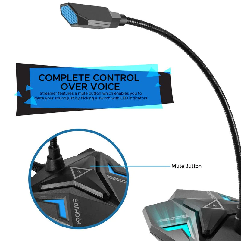 Promate Streamer High Definition USB Gaming Microphone (Blue) - Image 5